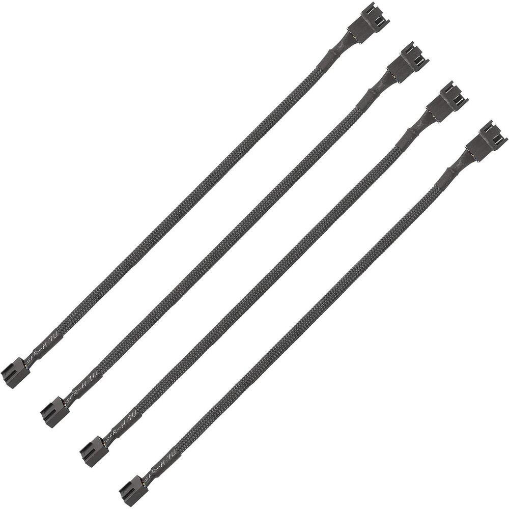 PWM PC Fan Extension Cable 10.5” Black Braided 4-Pin 3-Pin Compatible 4 Pack